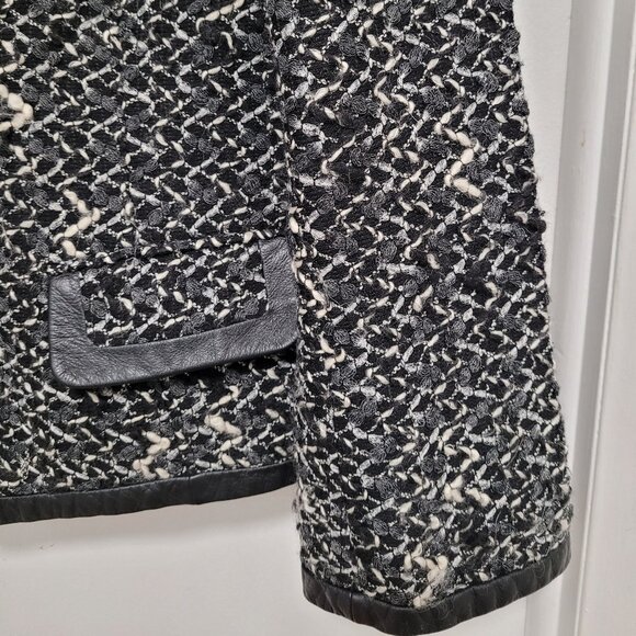 Dana Buchman Blazer Women Plus Sz 16 Zipper Tweed Boucle Wool Trim Leather - Picture 6 of 13